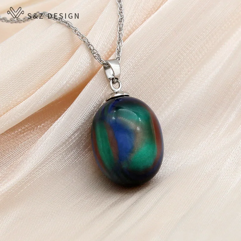 S&Z DESIGN New Fashion Colorful Egg Shape Oval Acrylic Beads  Pendant Necklace For Women Wedding Party Elegant Fine Jewelry