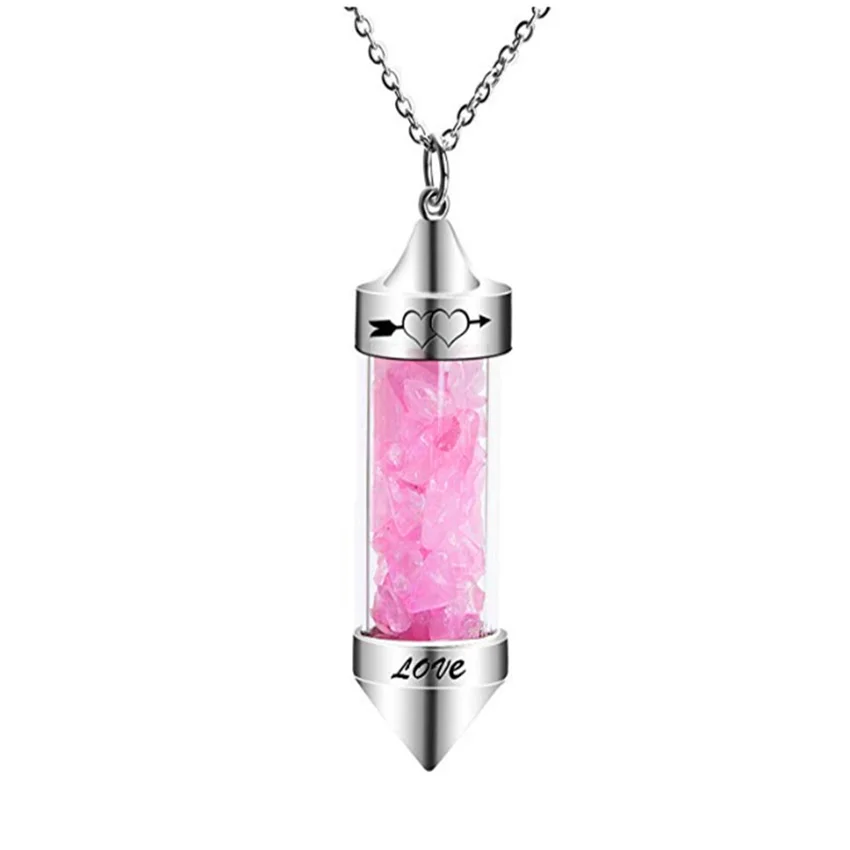 FYJS Unique Female Anniversary Gift Silver Plated Wish Bottle Romantic Love Heart Pendant Natural Rose Pink Quartz Necklace | Украшения и