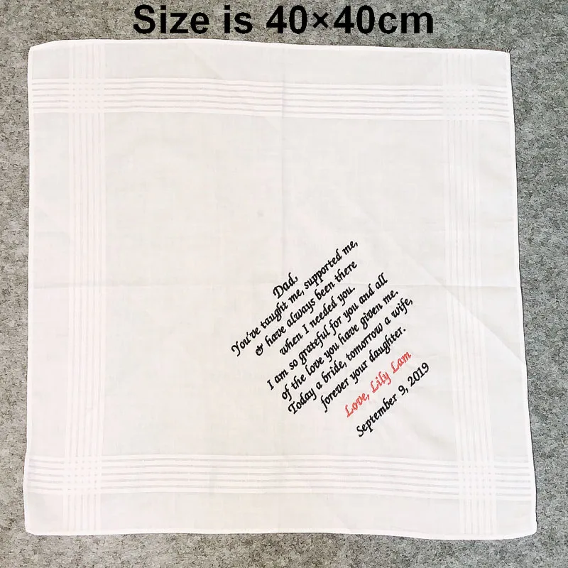  1PC Personalized Wedding Embroidered Handkerchief for Mother and Father of the Bride Handkerchiefs 