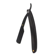 Мужские парикмахерские инструменты для бритья с деревянной ручкой, прямая бритва, держатель для волос, бритва и лезвия, антикварный черный складной нож для бритья