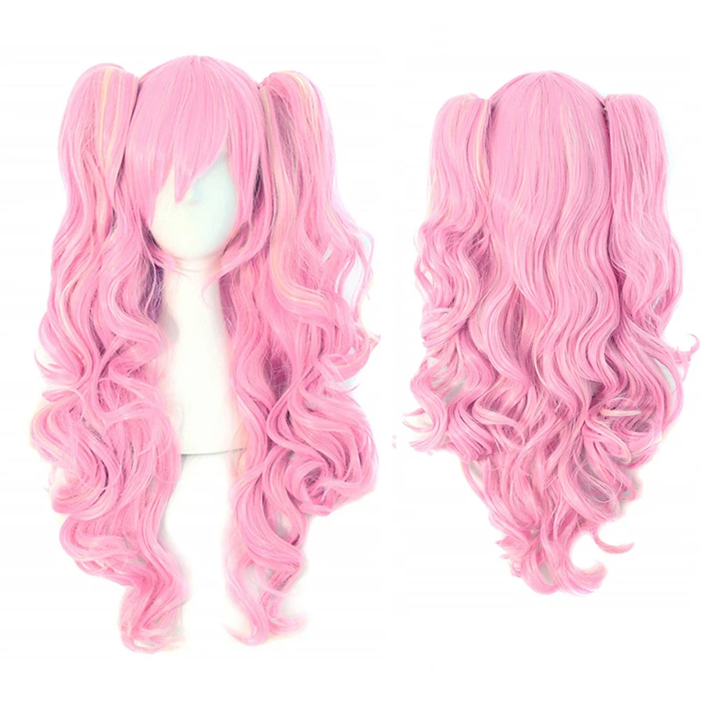 

Multi-color Long Wigs with Bangs Water Wave Lolita Long Curly Clip on Ponytails Cosplay Synthetic Wig for Women African American