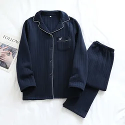 Autumn Winter Men's Pajamas Set Long-sleeved Knitted Cotton Home Clothes Warm Thick Striped Plaid Simple Plus Size Pajamas 2022