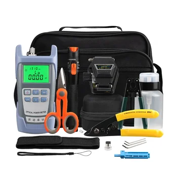 

FTTH Fiber Optic Tool Kit with Fiber Cleaver Optical Power Meter VFL 10KM Laser Visual Fault Locator and Cable Strippers