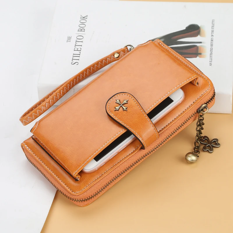 

Women Long Handbags with Wrist Handle Women Wallets Large Capacity Card Holder Fashion Leather Phone Case Coin Pocket for Money
