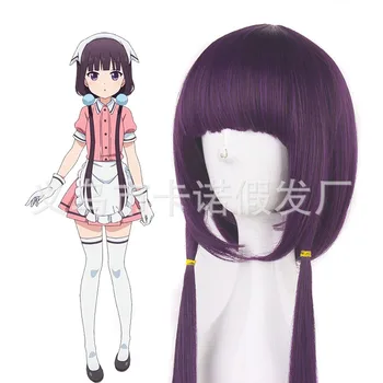 

Blends Sakuranomiya Maika cos wigs Black Purple Fine Braid Broken Bangs Maid Costume Cosplay Wig