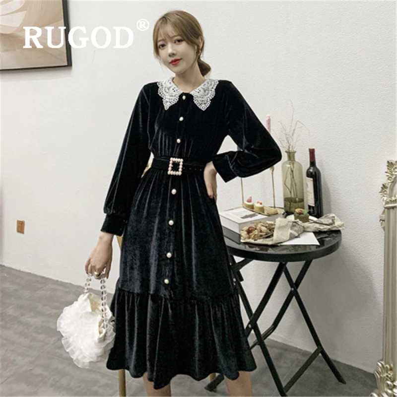 RUGOD винтажные весенние вечерние платья для женщин элегантное бархатное платье