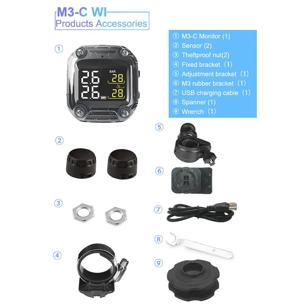 TPMS для монитора системы контроля давления в шинах мотоцикла реальный временной двигатель TPMS экономит топливо ЖК-дисплей автоматический сигнал о падении давления в шине системы