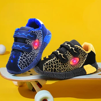 

2020 Winter LED Shoes Kids Warm Light Up Boy Trainers Genuine Leather Baby Boys Sneaker Running Children Shoes Tennis Sport Wear