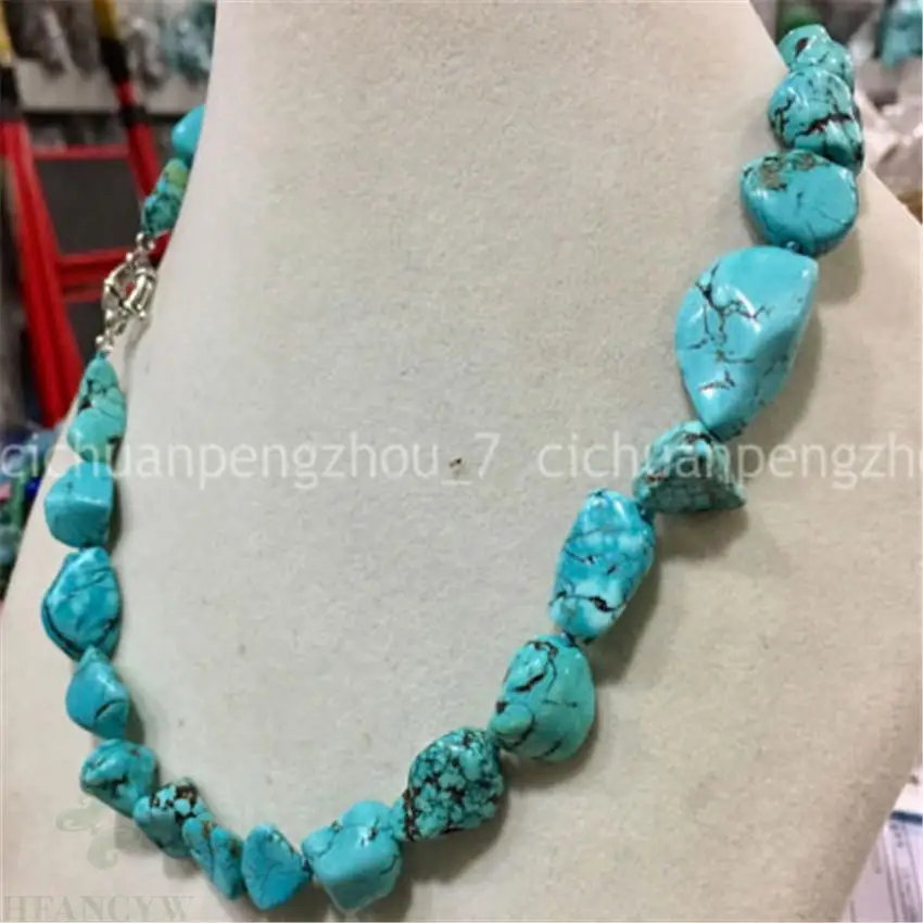 Natural Turquoise 10-14mm Irregular Gemstone Mala Necklace 18