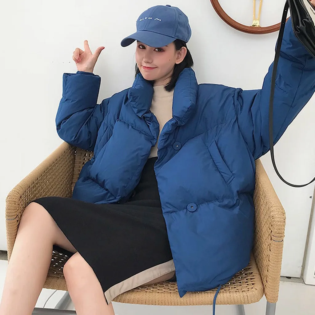 Womail Parkas зимние женские однотонные парки на молнии с карманами женская зимняя куртка корейская модная хлопковая парка для женщин