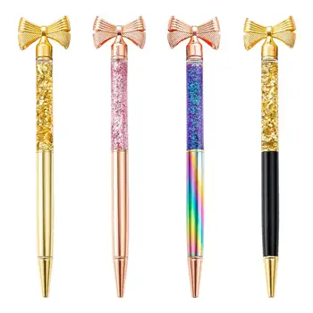 

Crystal Ballpoint Metal Ball Pens Office Supplies Rose gold black white silver Gradient Dynamic Liquid butterfly Bow Pen