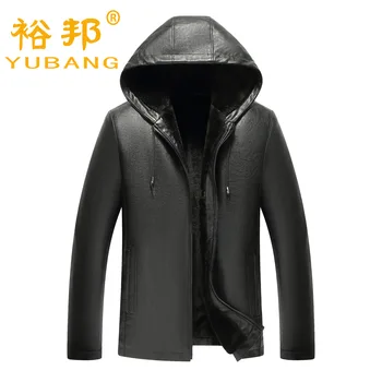 

2020 nian New Mens Hooded Solid Color PU Leather Business Casual Thickened Velvet Leather Jacket
