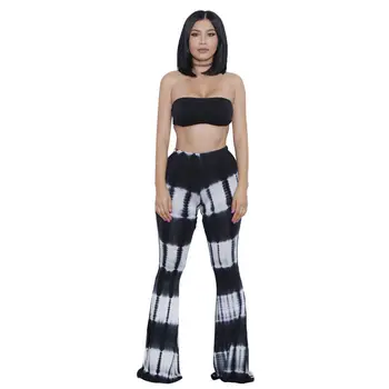 

Women Summer Fashion Tie Dye Sleeveless Two-Piece Casual Clothing Set Crop Top Bell-Bottom Pants