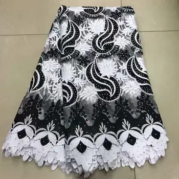 

French gauze African lace fabric 2019 French rope lace fabric embroidery Nigerian gauze lace fabric with Gemstone wedding
