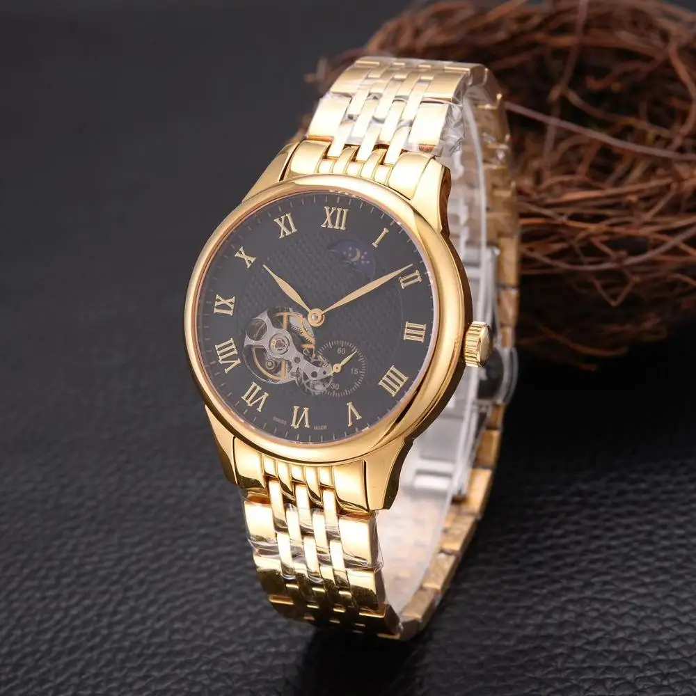 

Golden dial mechanical high quality watch stainless steel men business watch top brand luxury male clock 2019 automatic watch