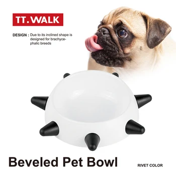 

Pet Dog Feeding Food Bowl Feeder Dish Cat Water Drinking Bowl Pet Food Bowls Cool Rivet Beveled Bowl For Puppy Bull French Terri