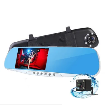 

Car Dvr Car Rearview Mirror Video Recorder with Rear View Camera 5 Led Lights Silver Border Dash Cam Dual Lens Autoregistrar