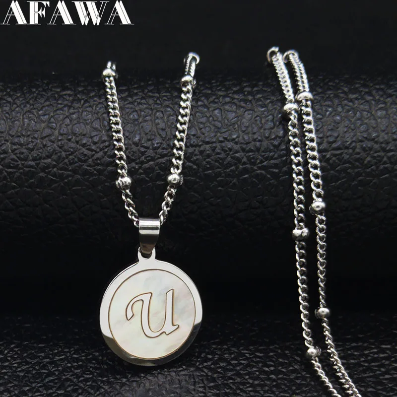 

2019 Fashion F Letter Stainless Steel Shell Necklace Women Bead Silver Color Small Statement Necklace Jewelry Collares N19271