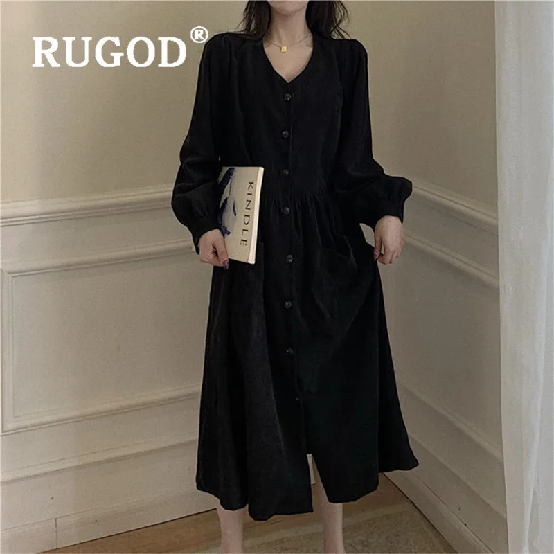 Женское вельветовое платье RUGOD Повседневное макси с длинными рукавами в