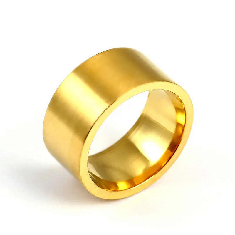 

10mm Bright Polish Gold Color Titanium Ring for Men and Women