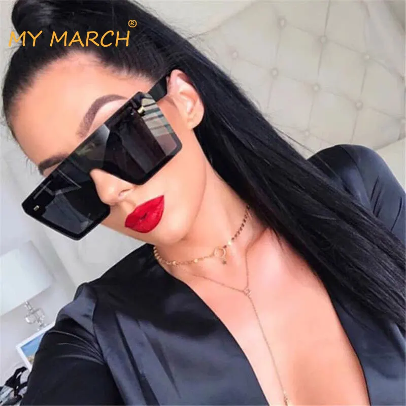 Oversized Square Sunglasses Women 2019 Luxury Brand Flat Top Gradient Women's Retro Black Clear Lens Glasses Oculos | Аксессуары для