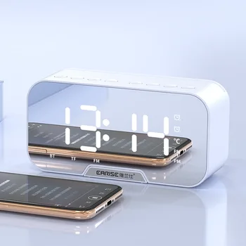 

Digital FM Radio Alarm Clock Mirror Multifunction Dual Alarm Mode Electronic LED Table Clock Wireless Bluetooth Music Player