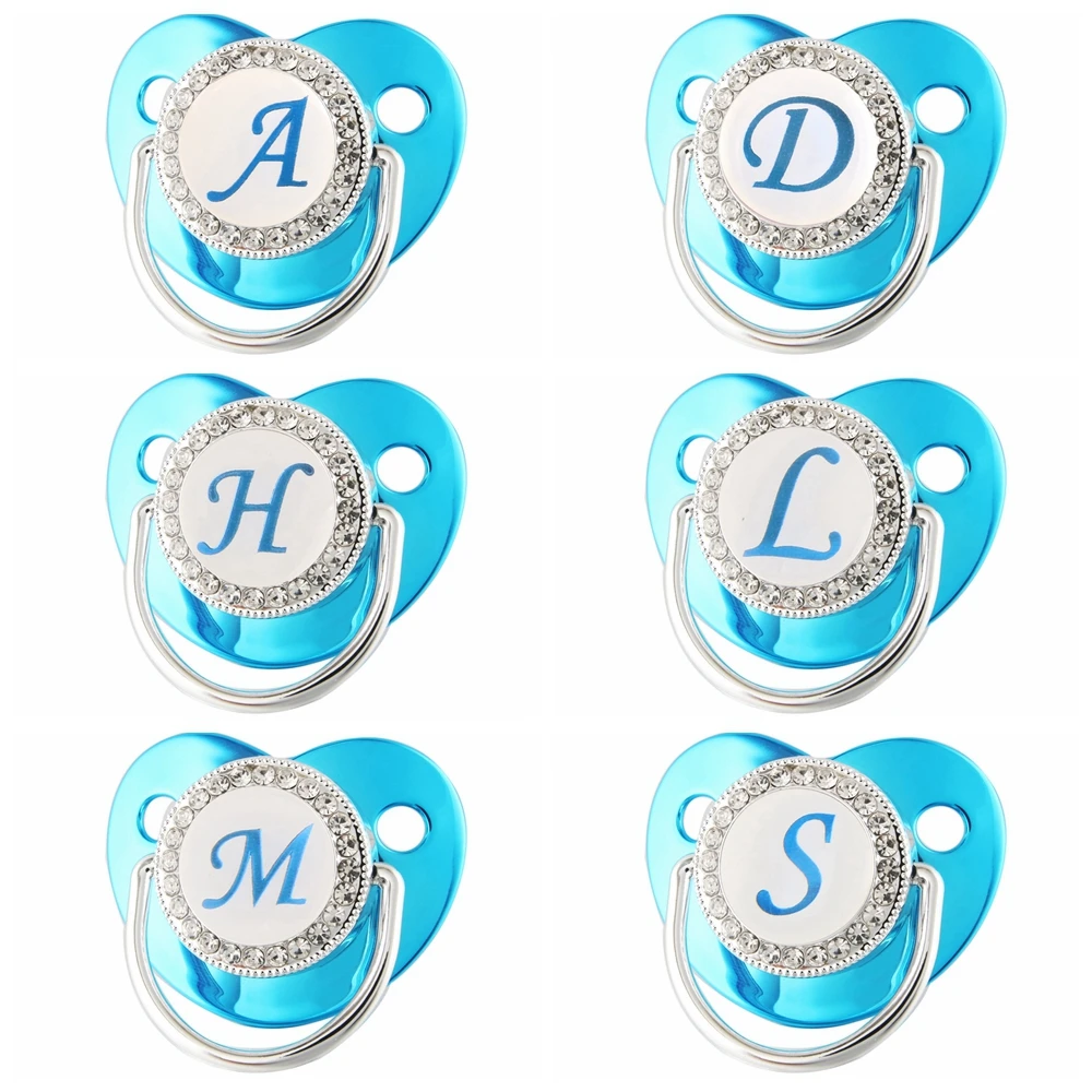 Bling Baby Pacifier With Lid Soother Teether 26 Initial Dummy Silicone Infant Nipple Newborn Shower Gifts | Мать и ребенок