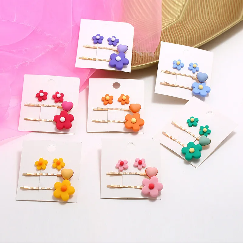 

2020 New Children'S Cute Hair Clip Earrings Color Flower Clip Hair Accessories