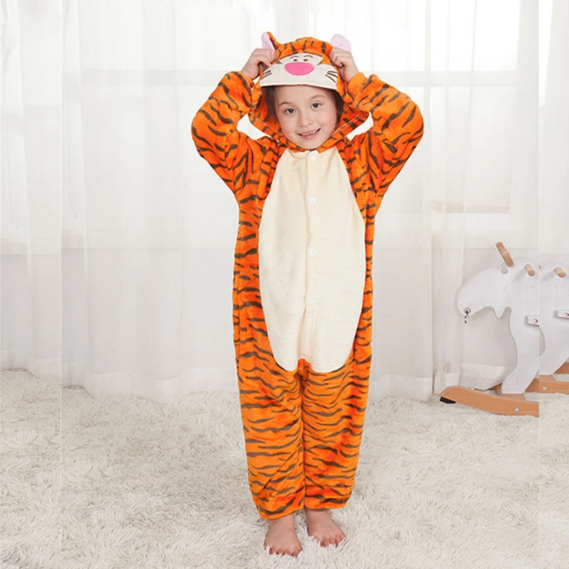 Kigurumi/Детские пижамы для мальчиков и девочек; пижамы с единорогом; фланелевые детские пижамы; комплект одежды для сна с животными; зимние комбинезоны; От 4 до 12 лет - Цвет: Tiger