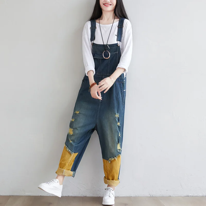 Max LuLu 2021 British Fashion Style Spring Ladies Vintage Ripped Overalls Womens Patchwrok Denim Pantalons Female Bleached Pants