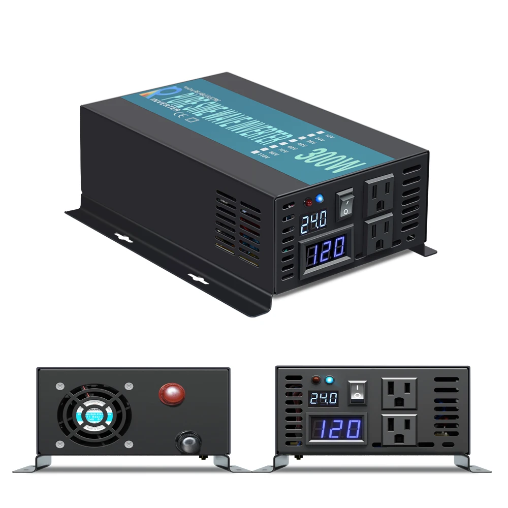 Inversor de Força de Onda Senoidal Pura 300 Watts 12v dc para 220v ac Gerador Solar Conversor Sistema Solar 12v 24v 48v para 120v 220v