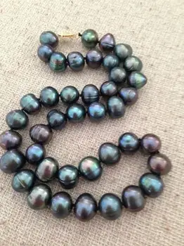 

18''11-12mm baroque tahitian black green pearl necklace