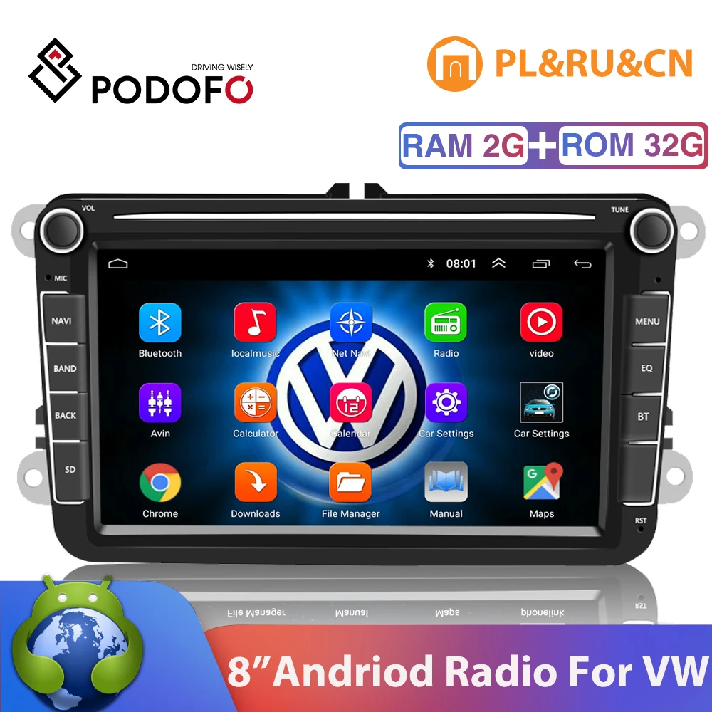 Автомагнитола Podofo 2 DIN мультимедийный видеопроигрыватель MP5 с Android 8.1 GPS 8 дюймовым