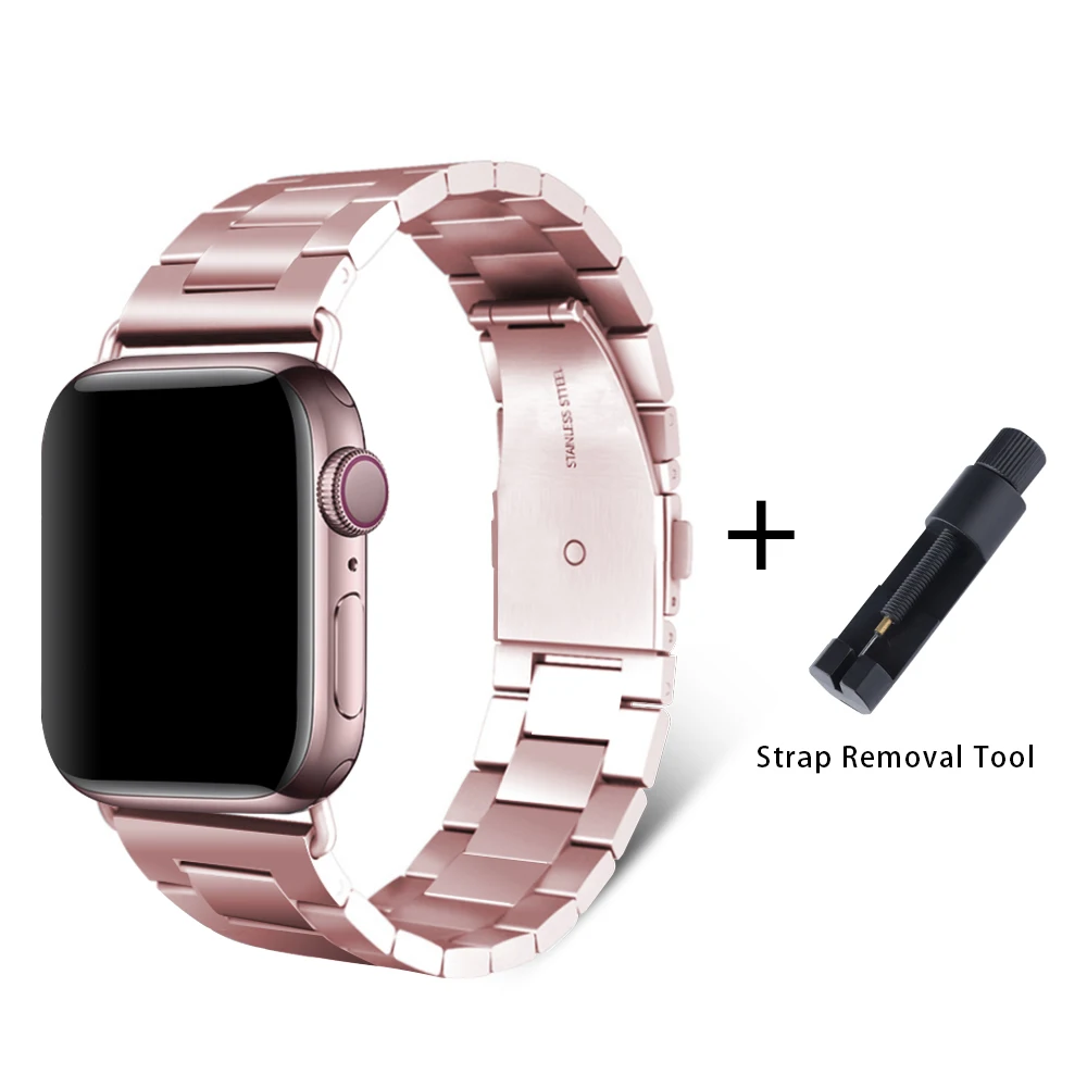 Ремешок из нержавеющей стали 38 мм 42 мм для apple watch band 4 3 2 1 металлическая цепочка с умным ремешком iwatch 5 40 мм 44 мм аксессуары - Цвет ремешка: Pink gold