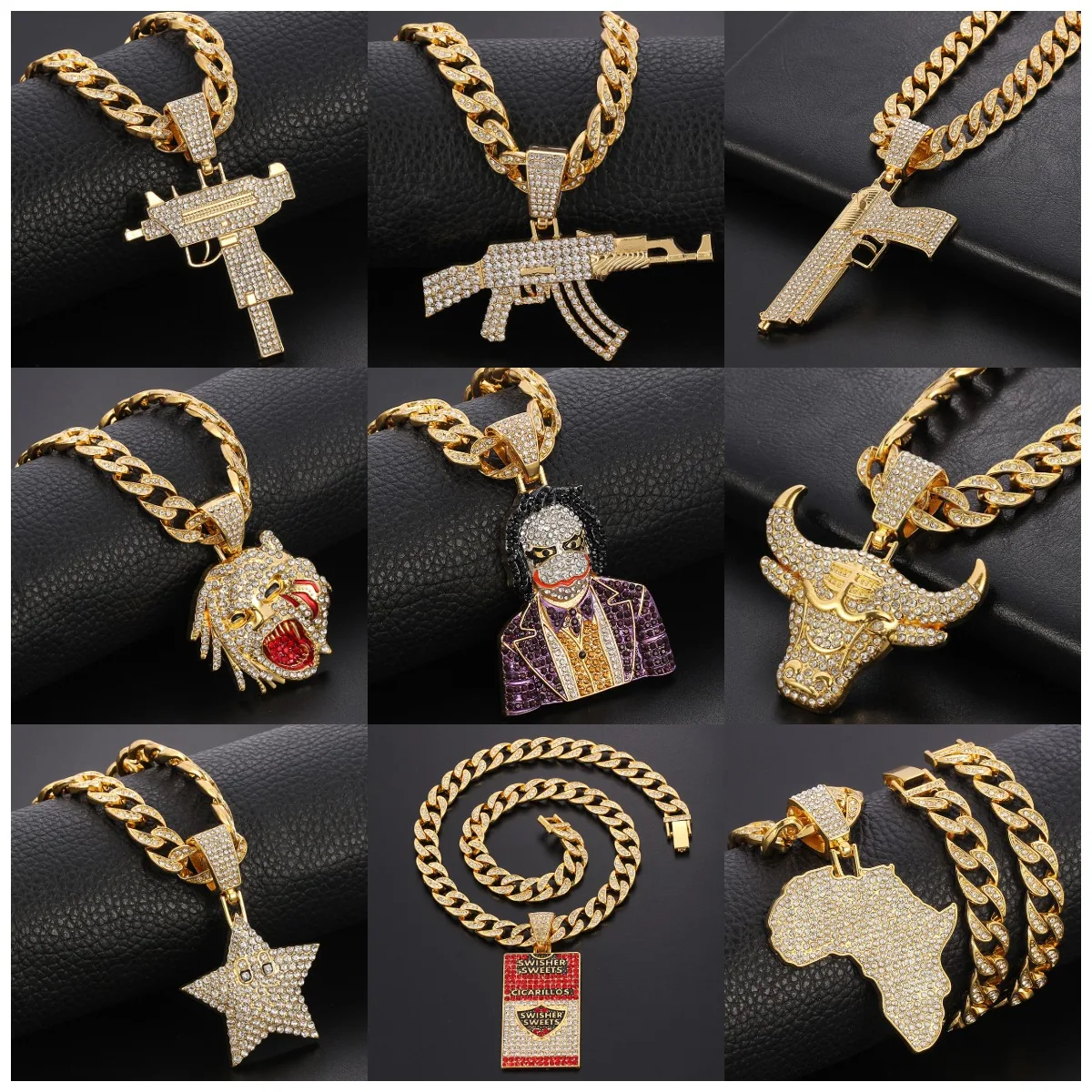 Iced Out Miami Cuban Link Chain Map Of Africa Pendant Necklace For Men's Chains Hip Hop Jewelry Halloween Clown On The Neck | Украшения