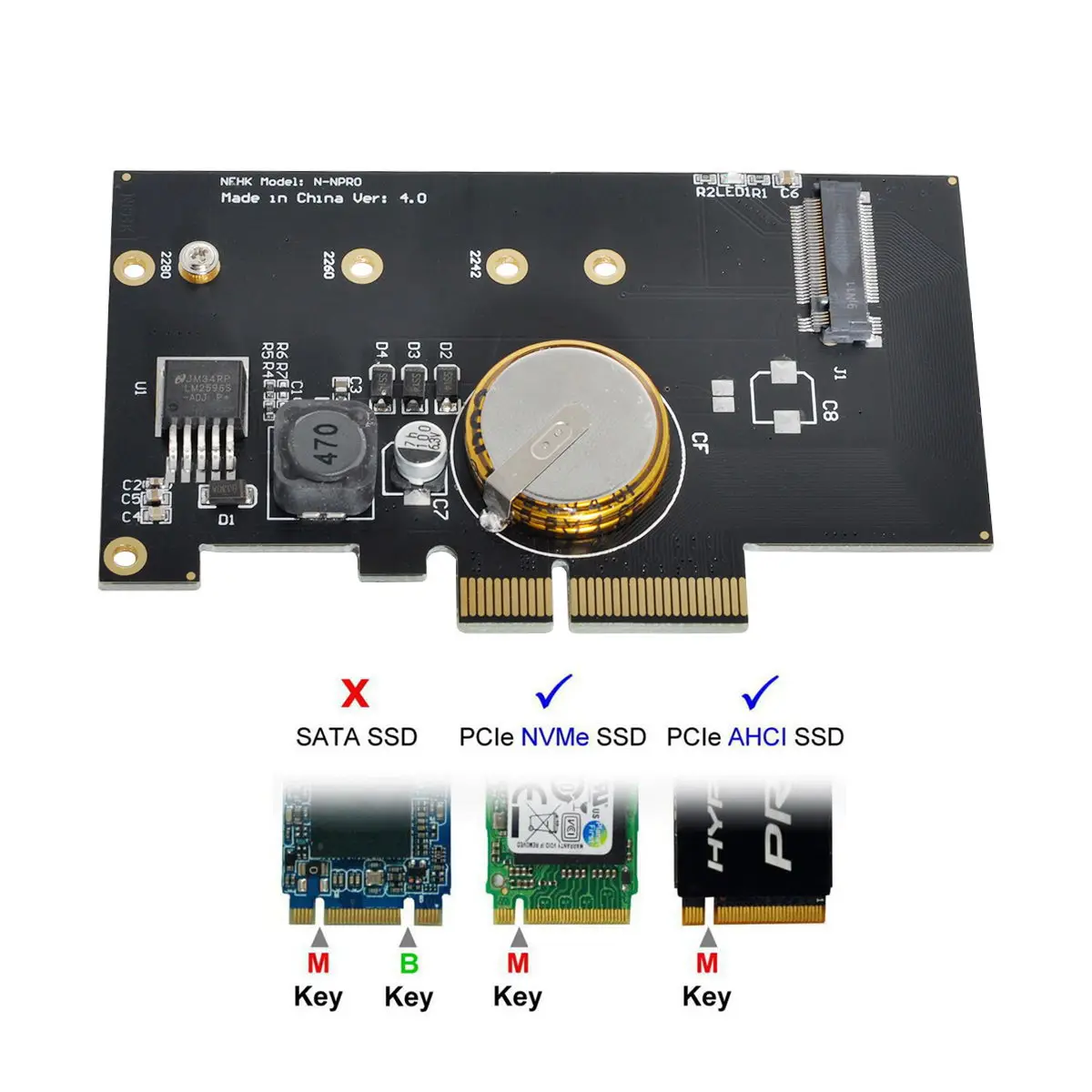 

M.2 NGFF M Key SSD Nvme Card to PCI-E 3,0x4 адаптер PCI Express с защитой от сбоя питания 4.0F Суперконденсатор