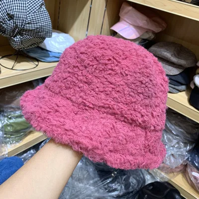 Rose Red 8 цветов, зимняя женская панама из овечьей шерсти, однотонные универсальные рыбацкие шапки, модные уличные теплые козырьковые кепки Harajuku - Color: Rose Red