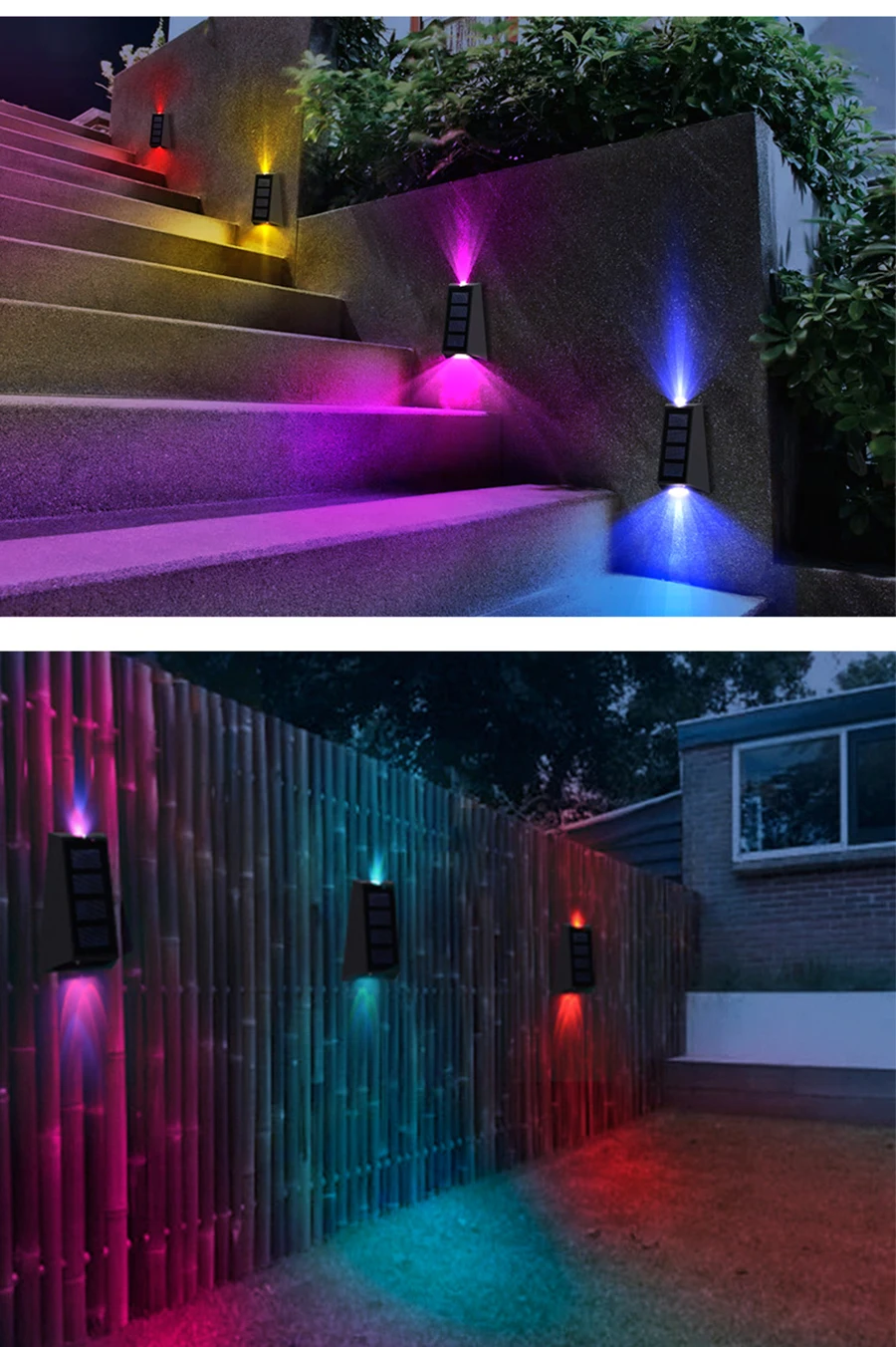 Decoration Solar Garden Lights RGB Color Changing Waterproof Wall Lamp Christmas Gift Solar Lighting For Walkway Fence Stairs bright solar lights