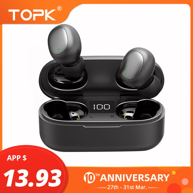 

TOPK Mini Bluetooth Earphone HD Stereo Wireless Headphones gaming In-ear sport headset With Mic Charging Box for smartphone