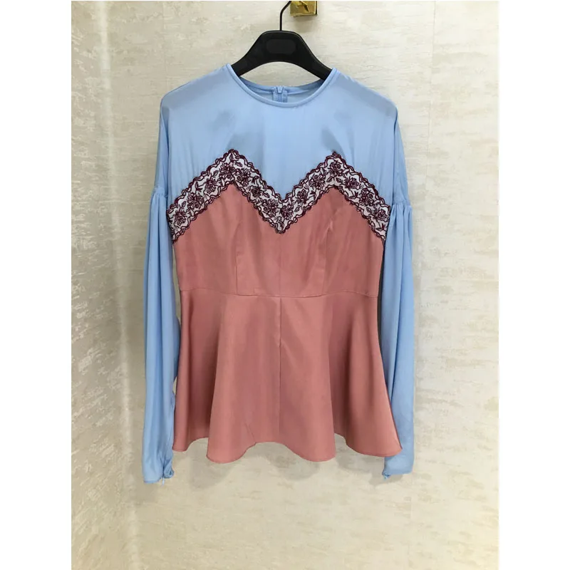

2019 autumn and winter, stitching long-sleeved shirt, temperament, white casual