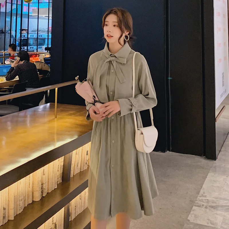 

Photo Shoot 19 Spring And Autumn New Style College Style Korean-style CHIC Lace-up Bow Peter Pan Collar Windbreaker Waist Huggin