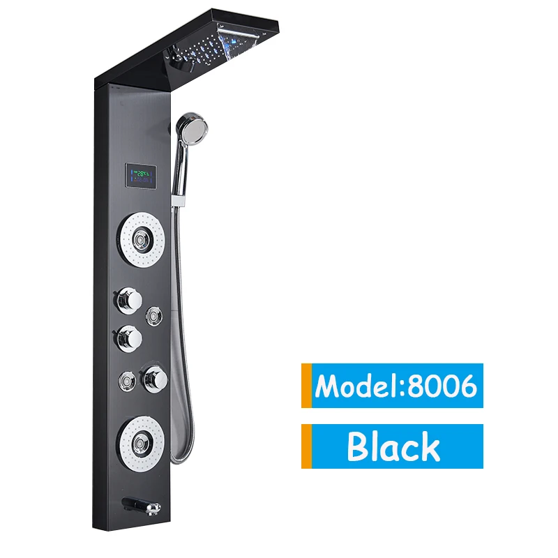 Black 8006 Матовый никель, душевая панель для ванной комнаты, светодиодный кран с водопадом, многофункциональный башенный душевой кран с обратной струей, смеситель - Цвет: Black 8006