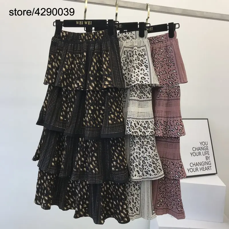 Женская плиссированная юбка с высокой талией, Весенняя и зимняя модная длинная юбка в стиле ретро, многослойная юбка-торт