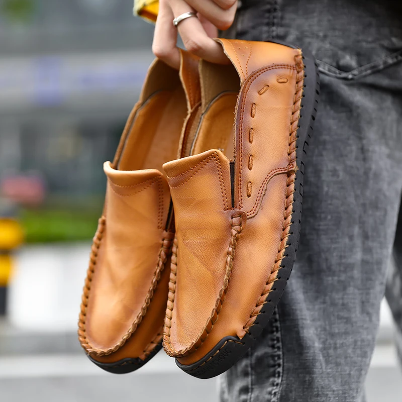 

Handmade Fashion Men Shoes Sewing Casual Split Leather Flat Men's Loafer Shoes Tenis Masculino Slip-On Brand Footwear Shoes I