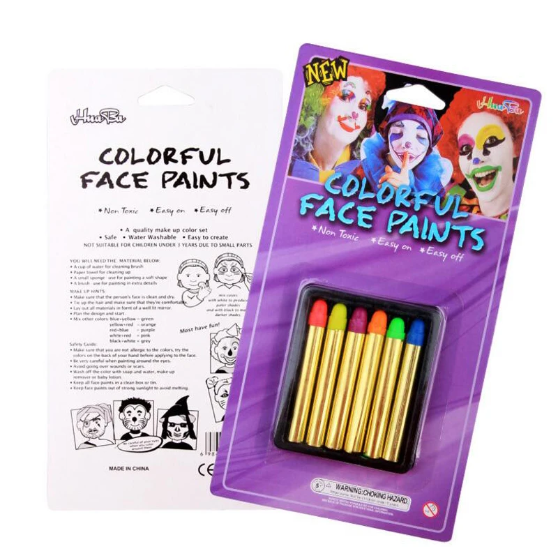 6 цветов Мини краска для тела мелки жемчужные вечерние праздничные макияж Детские краски для лица пигментное окрашивание моющиеся боди-арт