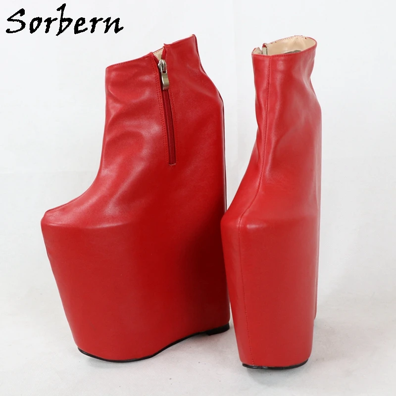 

Sorbern 30Cm Wedges Ankle Boots Drag Queen Fetish Booties Side Zipper Plush Invisible Platform Shoes Unisex Footwear Custom