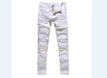  Men Skinny Stretch Denim Ripped Pants Distressed Ripped Freyed Slim Fit Jeans Destroyed Ripped Jeans Black White Red Jeans 
