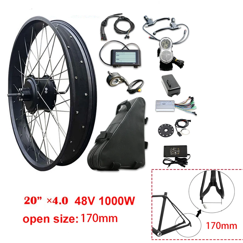 20inch 1000W 170mm Высокая Скорость 48V 1000W задний мотор для центрального движения комплект для переоборудования электрического велосипеда Байк, способный преодолевать Броды комплект с толстыми покрышками 2" 26" 4,0 мотор, фара для электровелосипеда в бесплатно - Цвет: 20inch 1000W 170mm