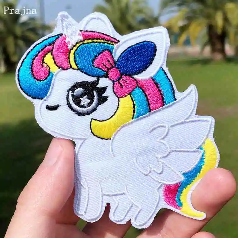

Prajna Unicorn Patch Iron On Patches On Clothes Embroidered Patches For Clothing Applique Magic Rainbow Stripes On Kids Clothes