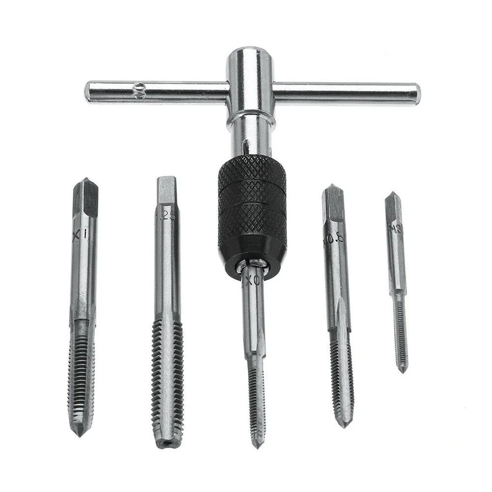 6pcs M3-M8 Tap Drill Set T Handle Ratchet Tap Wrench Machinist